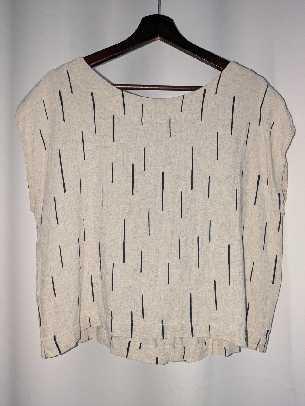 Grade & Gather Light Cream Short Sleeve Stripe-Print Blouse